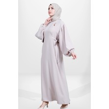 Beyza 5659 Tesettür Bej Laleli Elbise