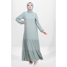 Beyza 5601 Tesettür  Yeşil Fırfırlı Elbise