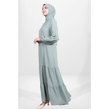 Beyza 5601 Tesettür  Yeşil Fırfırlı Elbise