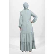 Beyza 5601 Tesettür  Yeşil Fırfırlı Elbise