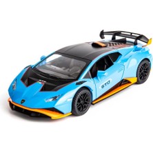 Cacao Model Araba 1/24 Ölçekli Lamborghini Huracan Sto Için Uyumlu Döküm Oyuncak Araç Işık ve Ses ile Geri Çekin Oyuncak Araba Kapısı Açık Olabilir (Mavi)1 (Yurt Dışından)