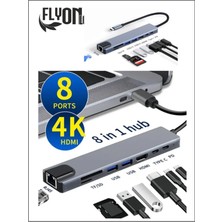 8 In 1 type-c 3.1 4K HDMI Adaptörü ile SD/TF Kart Okuyucu PD Hızlı Şarj için  Ethernet Girişli