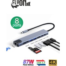 8 In 1 type-c 3.1 4K HDMI Adaptörü ile SD/TF Kart Okuyucu PD Hızlı Şarj için  Ethernet Girişli