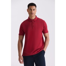 Bordo Slim Fit %100 Pamuk Merserize Polo Yaka T-shirt