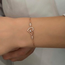 Serra Jewels Gümüş Rose Kalpli Tektaş Kadın Bileklik