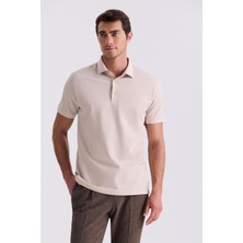 Bej Slim Fit %100 Pamuk Merserize Polo Yaka T-shirt