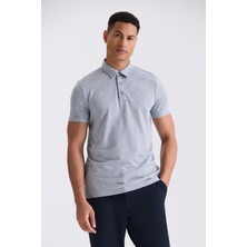 Jakamen Mavi Slim Fit Desenli Gömlek Yaka T-Shirt
