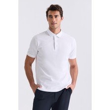 Beyaz Slim Fit %100 Pamuk Merserize Polo Yaka T-shirt