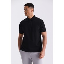 Siyah Slim Fit %100 Pamuk Merserize Polo Yaka T-shirt