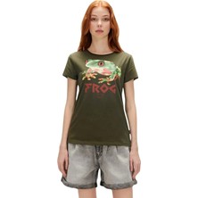 Baden Bad Bear Frog 0 Yaka Kadın Tshirt - Khaki