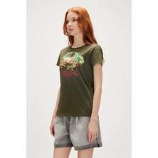 Baden Bad Bear Frog 0 Yaka Kadın Tshirt - Khaki