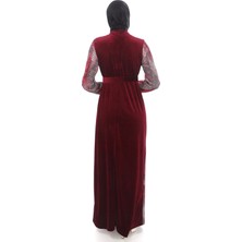 Phelda Leila Piton Desenli Kadife Elbise 699-BORDO