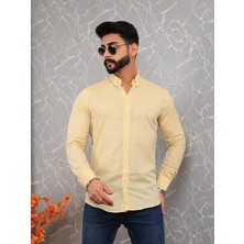 Anıl Fashion Slim Fit Keten Pamuk Sarı Yazlık Erkek Gömlek