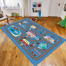Viyana Home Dijital Baskılı Kaymaz Taban Yıkanabilir Çocuk Odası Oyun Halısı, V-Çocuk-02-Mavi,