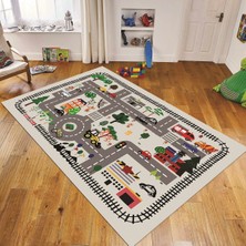 Viyana Home Dijital Baskılı Kaymaz Taban Yıkanabilir Çocuk Odası Oyun Halısı, V-Çocuk-46-Gri,