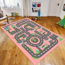 Viyana Home Dijital Baskılı Kaymaz Taban Yıkanabilir Çocuk Odası Oyun Halısı, V-Çocuk-17-Pembe,