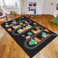 Viyana Home Dijital Baskılı Kaymaz Taban Yıkanabilir Çocuk Odası Oyun Halısı, V-Çocuk-18-Antrasit,