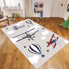 Viyana Home Dijital Baskılı Kaymaz Taban Yıkanabilir Çocuk Odası Oyun Halısı, V-Çocuk-23-Gri,