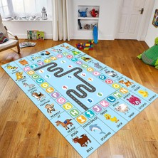 Viyana Home Dijital Baskılı Kaymaz Taban Yıkanabilir Çocuk Odası Oyun Halısı, V-Çocuk-44-Mavi,