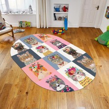 Viyana Home Dijital Baskılı Kaymaz Taban Yıkanabilir Oval Çocuk Odası Oyun Halısı, V-O-Çocuk-11-Renkli,