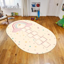 Viyana Home Dijital Baskılı Kaymaz Taban Yıkanabilir Oval Çocuk Odası Oyun Halısı, V-O-Çocuk-12-Krem,