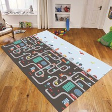 Viyana Home Dijital Baskılı Kaymaz Taban Yıkanabilir Çocuk Odası Oyun Halısı, V-Çocuk-19-Antrasit,