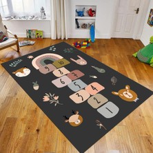 Viyana Home Dijital Baskılı Kaymaz Taban Yıkanabilir Çocuk Odası Oyun Halısı, V-Çocuk-29-Antrasit,