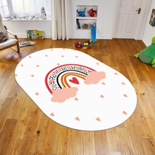 Viyana Home Dijital Baskılı Kaymaz Taban Yıkanabilir Oval Çocuk Odası Oyun Halısı, V-O-Çocuk-15-Beyaz,