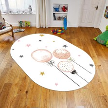 Viyana Home Dijital Baskılı Kaymaz Taban Yıkanabilir Oval Çocuk Odası Oyun Halısı, V-O-Çocuk-24-Beyaz,