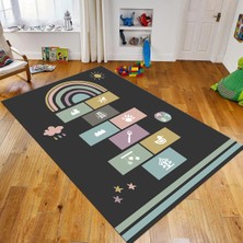 Viyana Home Dijital Baskılı Kaymaz Taban Yıkanabilir Çocuk Odası Oyun Halısı, V-Çocuk-31-Antrasit,