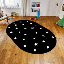 Viyana Home Dijital Baskılı Kaymaz Taban Yıkanabilir Oval Çocuk Odası Oyun Halısı, V-O-Çocuk-32-Siyah,