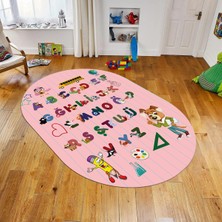 Viyana Home Dijital Baskılı Kaymaz Taban Yıkanabilir Oval Çocuk Odası Oyun Halısı, V-O-Çocuk-33-Pembe,