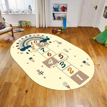 Viyana Home Dijital Baskılı Kaymaz Taban Yıkanabilir Oval Çocuk Odası Oyun Halısı, V-O-Çocuk-30-Krem,