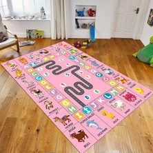 Viyana Home Dijital Baskılı Kaymaz Taban Yıkanabilir Çocuk Odası Oyun Halısı, V-Çocuk-44-Pembe,