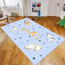 Viyana Home Dijital Baskılı Kaymaz Taban Yıkanabilir Çocuk Odası Oyun Halısı, V-Çocuk-35-Mavi,