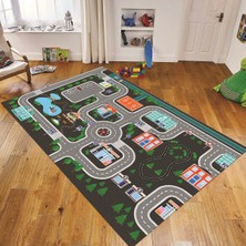 Viyana Home Dijital Baskılı Kaymaz Taban Yıkanabilir Çocuk Odası Oyun Halısı, V-Çocuk-47-Antrasit,