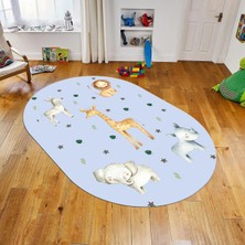 Viyana Home Dijital Baskılı Kaymaz Taban Yıkanabilir Oval Çocuk Odası Oyun Halısı, V-O-Çocuk-35-Mavi,