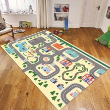 Viyana Home Dijital Baskılı Kaymaz Taban Yıkanabilir Çocuk Odası Oyun Halısı, V-Çocuk-47-Krem,