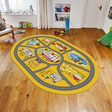 Viyana Home Dijital Baskılı Kaymaz Taban Yıkanabilir Oval Çocuk Odası Oyun Halısı, V-O-Çocuk-02-Sarı,