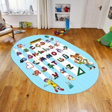 Viyana Home Dijital Baskılı Kaymaz Taban Yıkanabilir Oval Çocuk Odası Oyun Halısı, V-O-Çocuk-33-Beyaz,