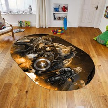 Viyana Home Dijital Baskılı Kaymaz Taban Yıkanabilir Oval Çocuk Odası Oyun Halısı, V-O-Çocuk-39-Kahverengi,