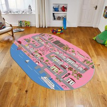 Viyana Home Dijital Baskılı Kaymaz Taban Yıkanabilir Oval Çocuk Odası Oyun Halısı, V-O-Çocuk-07-Pembe,