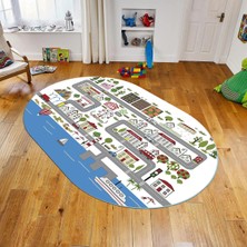 Viyana Home Dijital Baskılı Kaymaz Taban Yıkanabilir Oval Çocuk Odası Oyun Halısı, V-O-Çocuk-07-Beyaz,