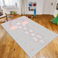 Viyana Home Dijital Baskılı Kaymaz Taban Yıkanabilir Çocuk Odası Oyun Halısı, V-Çocuk-12-Gri,