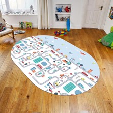 Viyana Home Dijital Baskılı Kaymaz Taban Yıkanabilir Oval Çocuk Odası Oyun Halısı, V-O-Çocuk-19-Renkli,