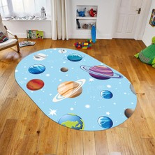 Viyana Home Dijital Baskılı Kaymaz Taban Yıkanabilir Oval Çocuk Odası Oyun Halısı, V-O-Çocuk-38-Mavi,