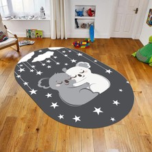 Viyana Home Dijital Baskılı Kaymaz Taban Yıkanabilir Oval Çocuk Odası Oyun Halısı, V-O-Çocuk-22-Antrasit,