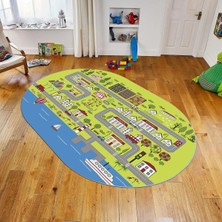 Viyana Home Dijital Baskılı Kaymaz Taban Yıkanabilir Oval Çocuk Odası Oyun Halısı, V-O-Çocuk-07-Yeşil,