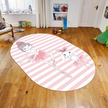Viyana Home Dijital Baskılı Kaymaz Taban Yıkanabilir Oval Çocuk Odası Oyun Halısı, V-O-Çocuk-09-Pembe,