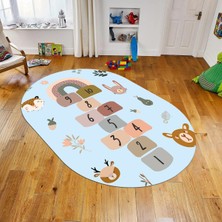Viyana Home Dijital Baskılı Kaymaz Taban Yıkanabilir Oval Çocuk Odası Oyun Halısı, V-O-Çocuk-29-Mavi,